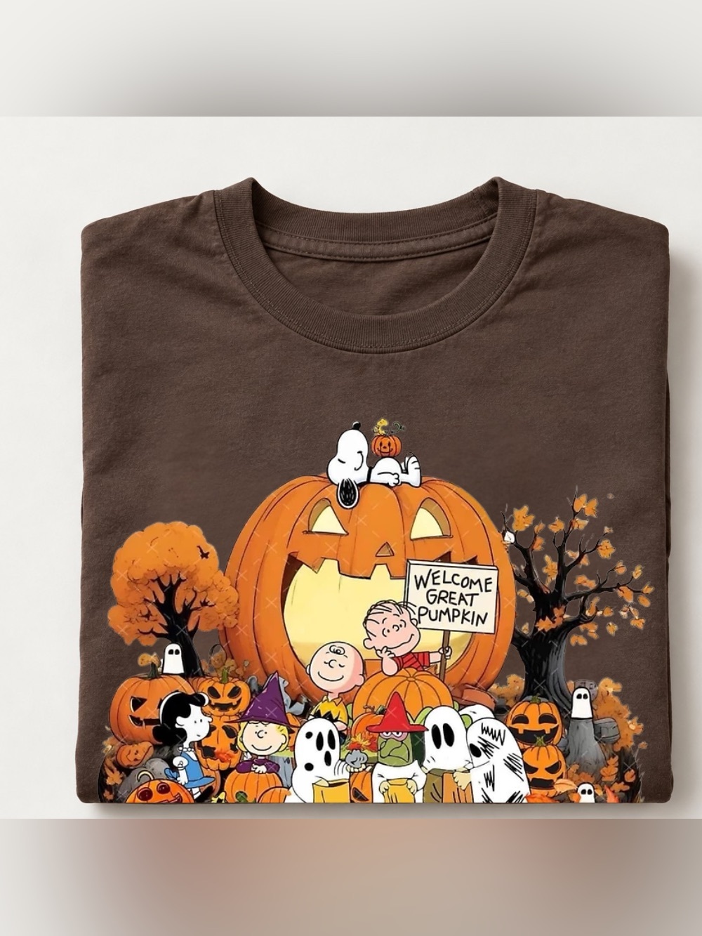 Peanuts Snoopy Charlie Brown Welcome Great Pumpkin Patch Halloween Brown T-Shirt